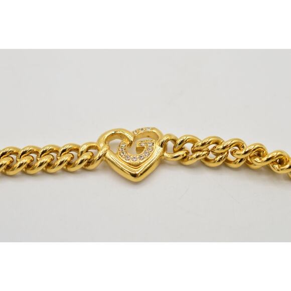 Givenchy Vintage Logo Heart Bracelet Crystal Gold Cuban Chain Signed 1980s Bin2 - Picture 4 of 12